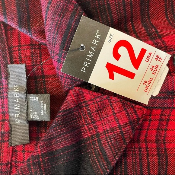 PRIMARK NWT TIERED 90s GRUNGE VIBES PLAID FLANNEL DRESS RED - 12 - Picture 9 of 11